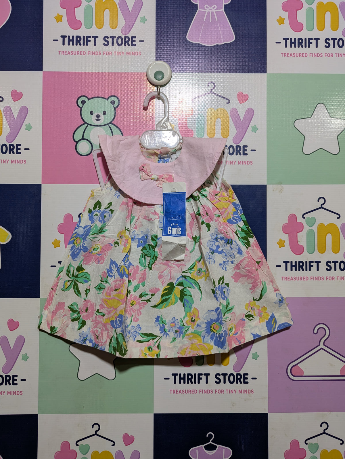 Création GT Baby Girls White & Floral Sailor Collar Dress - Size Estimated Age 6 Months AB2
