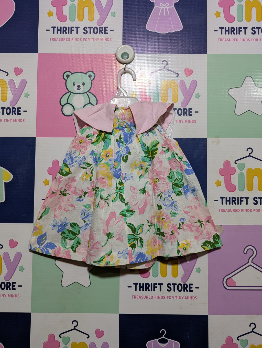 Création GT Baby Girls White & Floral Sailor Collar Dress - Size Estimated Age 6 Months AB2