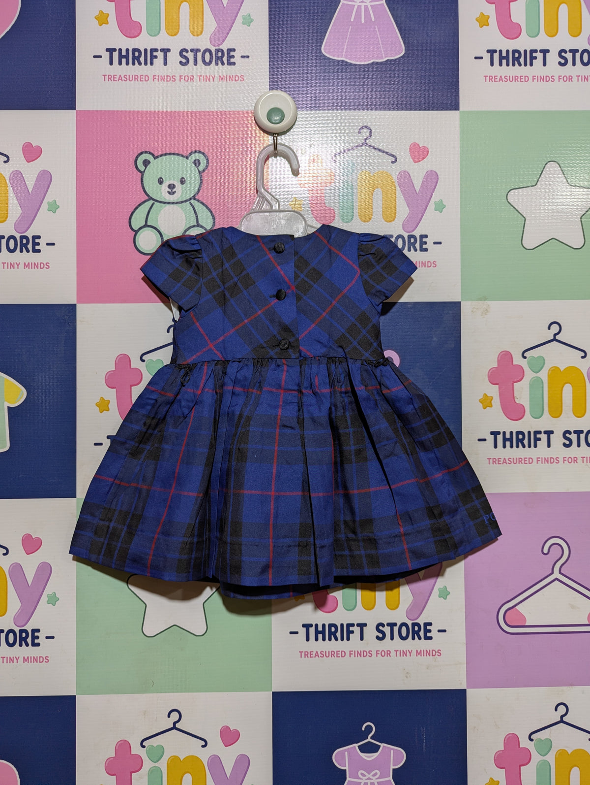 Ralph Lauren Baby Girls Blue & Black Tartan Plaid Dress - Size Estimated Age 3 Months AB2