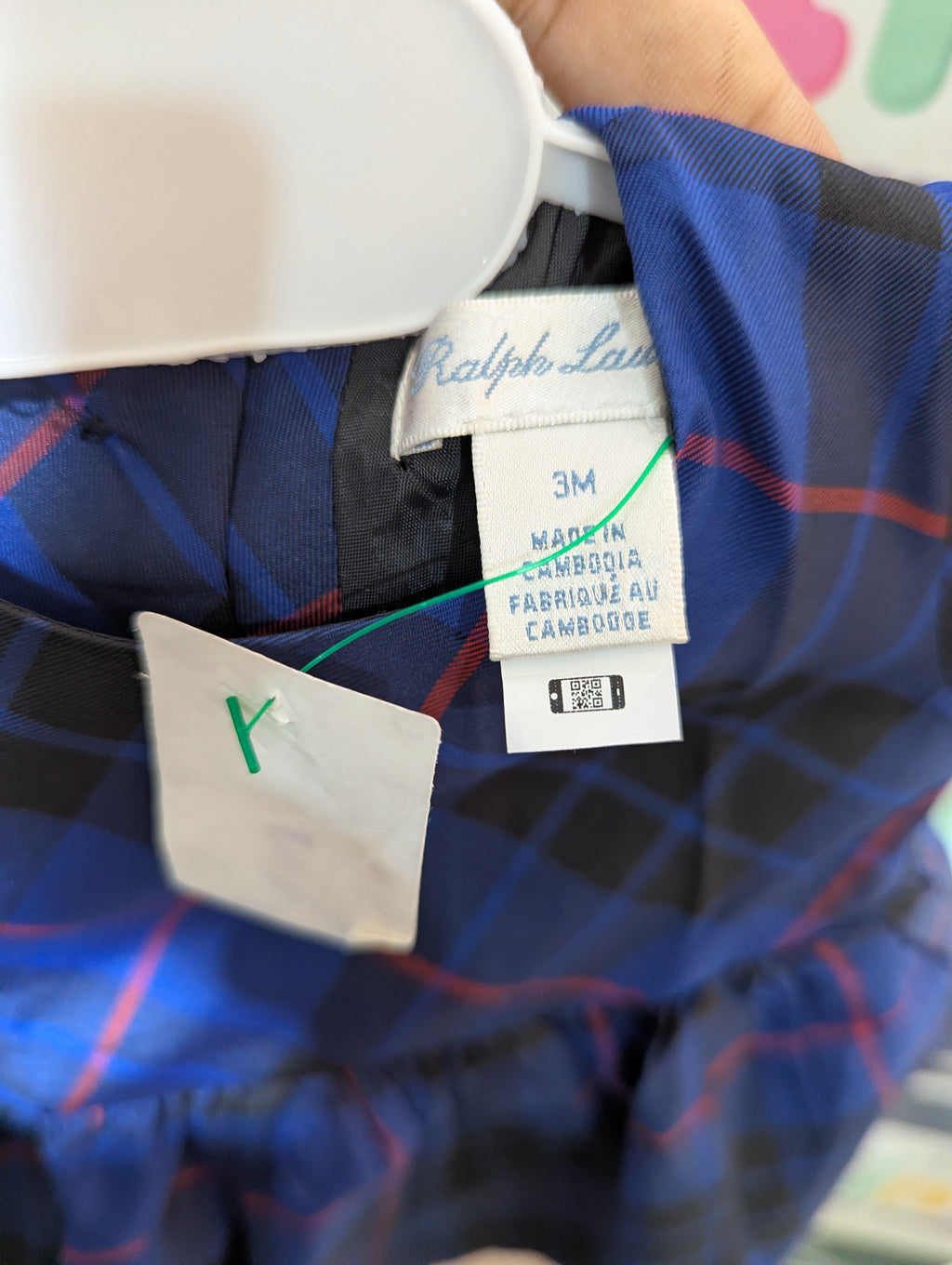 Ralph Lauren Baby Girls Blue & Black Tartan Plaid Dress - Size Estimated Age 3 Months AB2