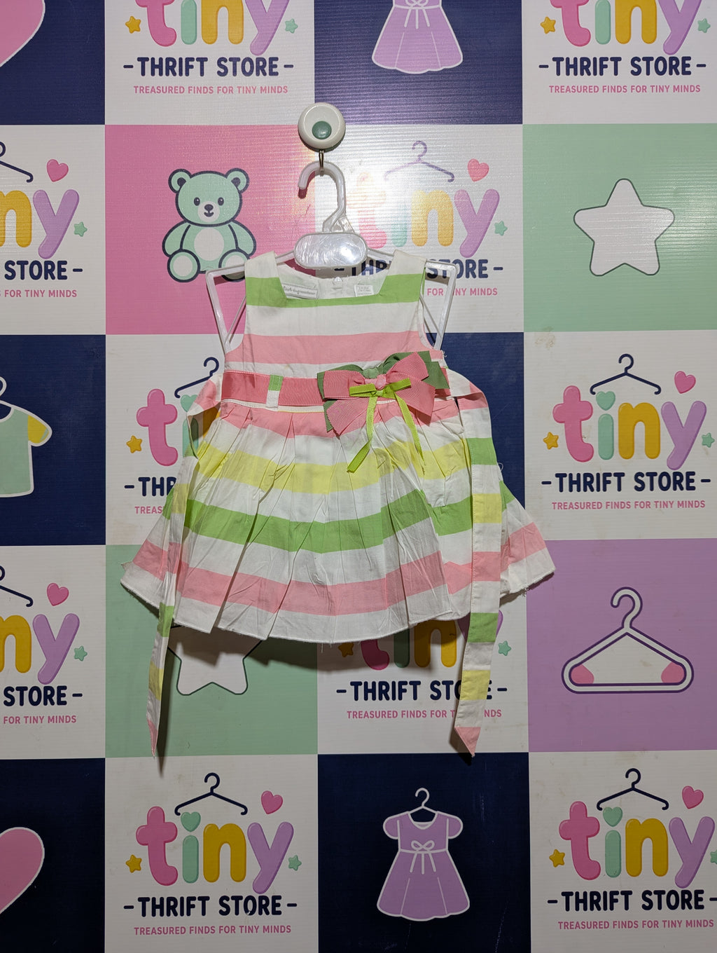 First Impressions Baby Girls Pastel Striped Bow Dress - Size Estimated Age 3-6 Months AB2