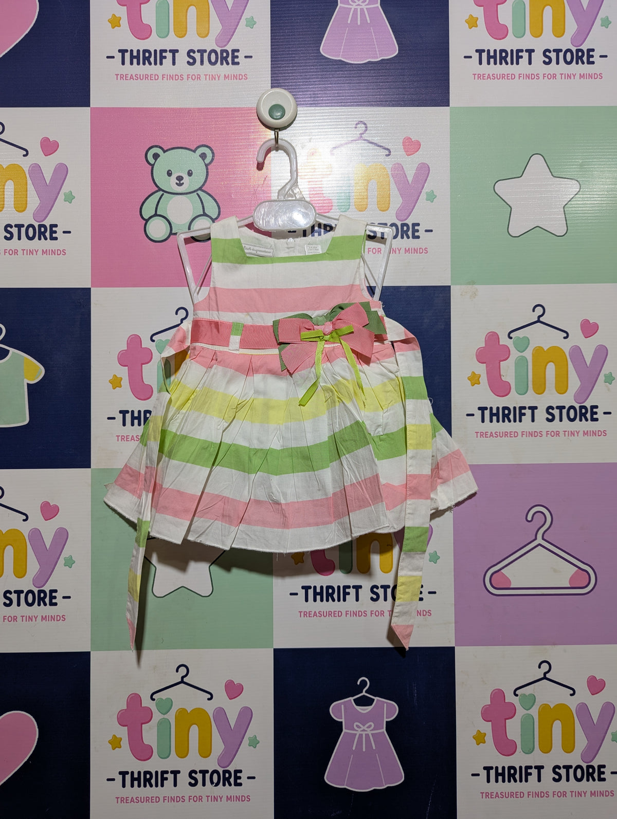 First Impressions Baby Girls Pastel Striped Bow Dress - Size Estimated Age 3-6 Months AB2
