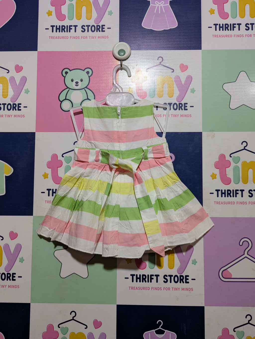 First Impressions Baby Girls Pastel Striped Bow Dress - Size Estimated Age 3-6 Months AB2