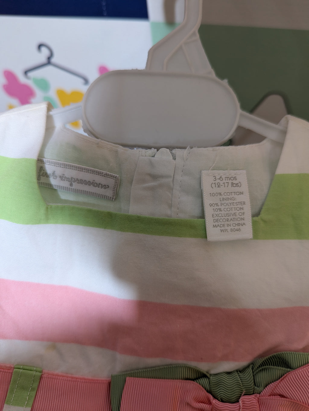 First Impressions Baby Girls Pastel Striped Bow Dress - Size Estimated Age 3-6 Months AB2