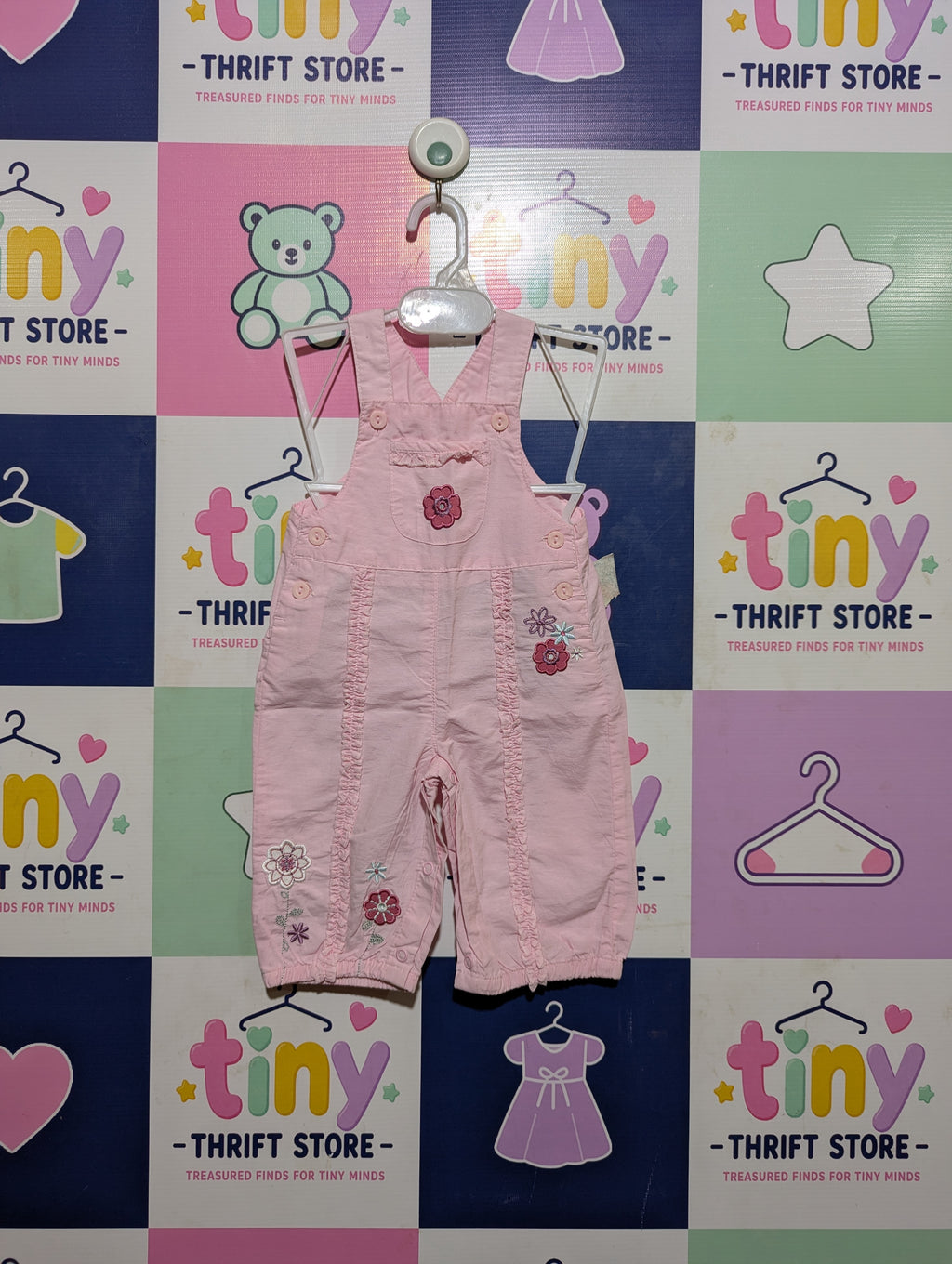 M&Co Baby Girls Pink Floral Embroidered Dungaree Overalls - Size Estimated Age 0-3 Months AB2