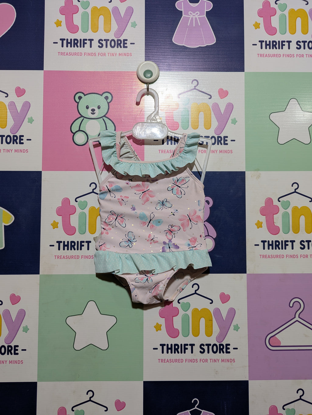 Primark Baby Girls Pink Butterfly Print Swimsuit - Size Estimated Age 3-6 Months AB2