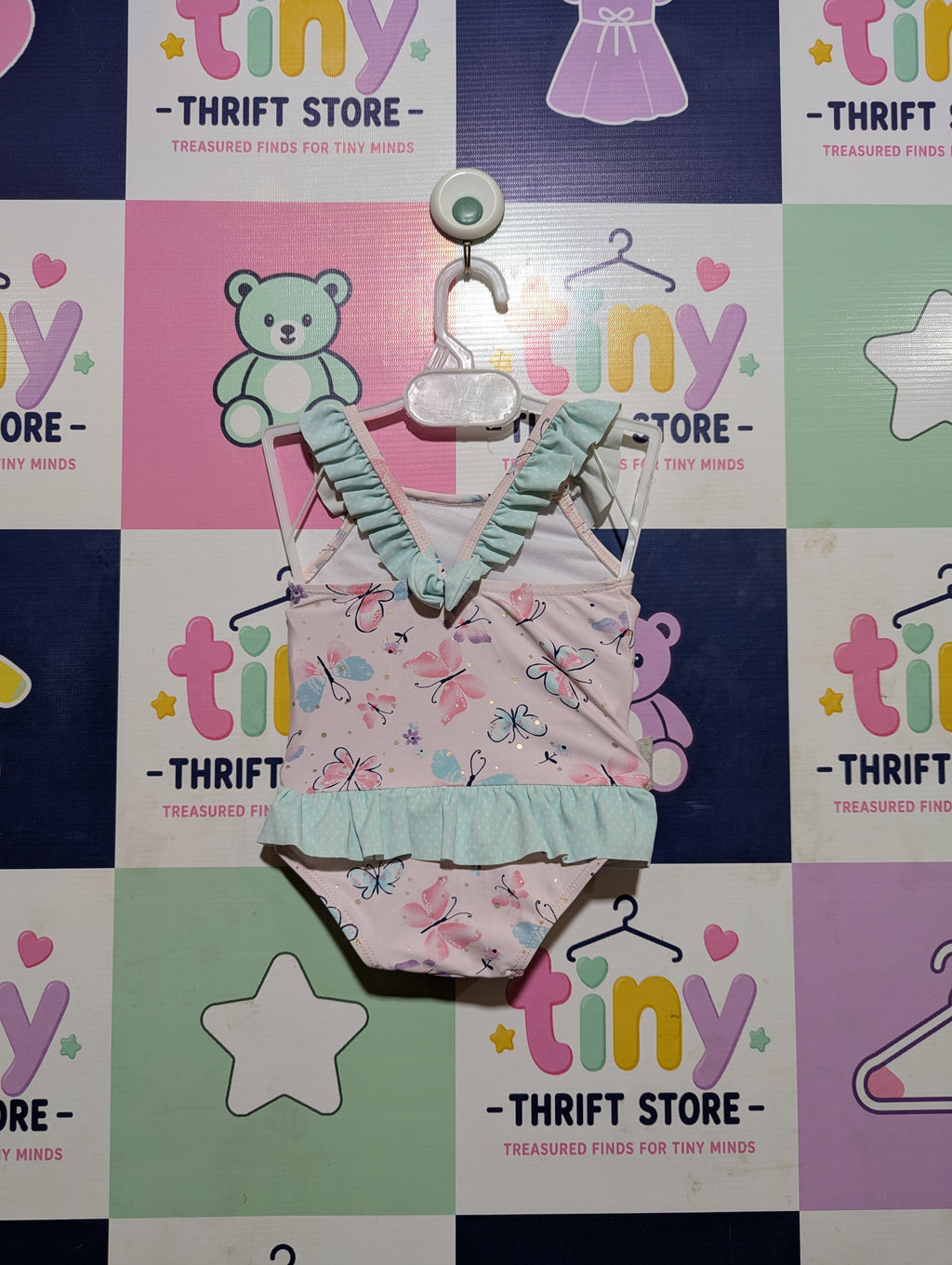 Primark Baby Girls Pink Butterfly Print Swimsuit - Size Estimated Age 3-6 Months AB2