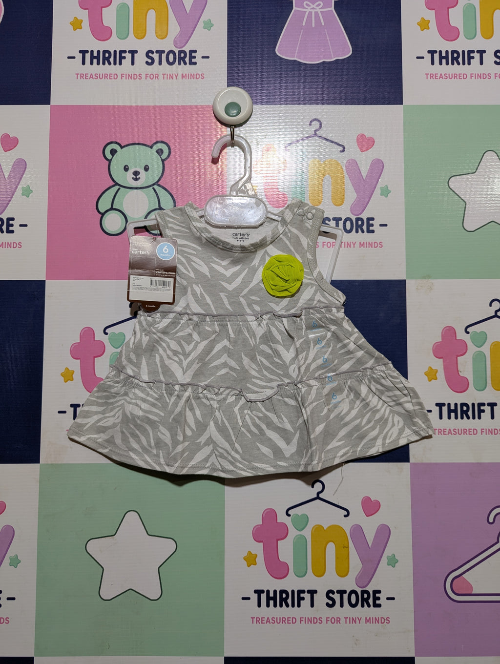 Carter's Baby Girls Grey & White Abstract Animal Print Dress - Size Estimated Age 6 Months AB2