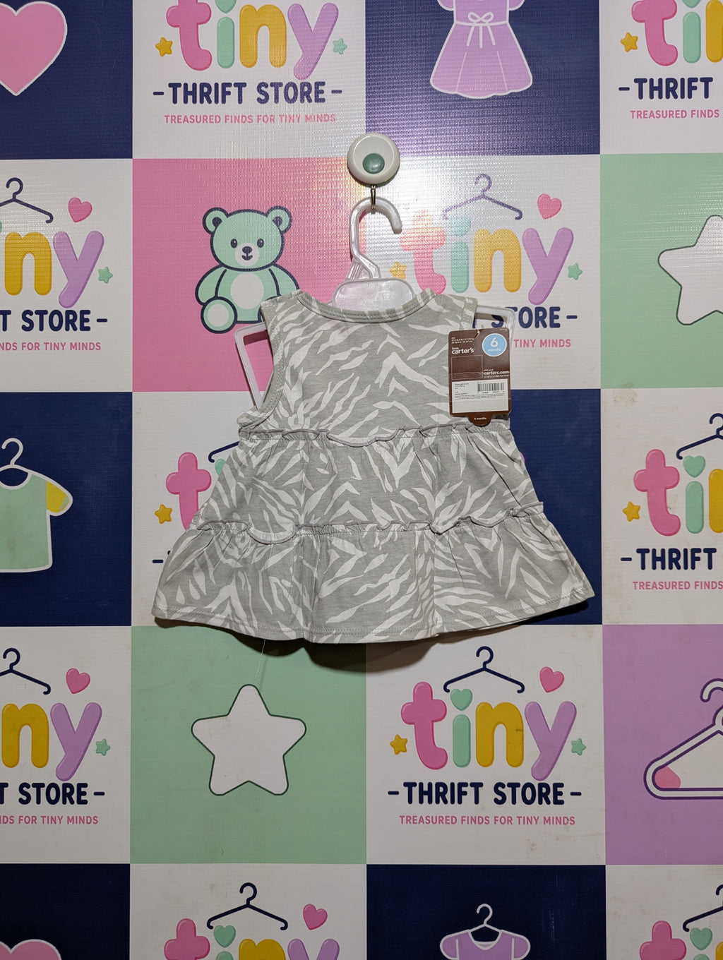 Carter's Baby Girls Grey & White Abstract Animal Print Dress - Size Estimated Age 6 Months AB2