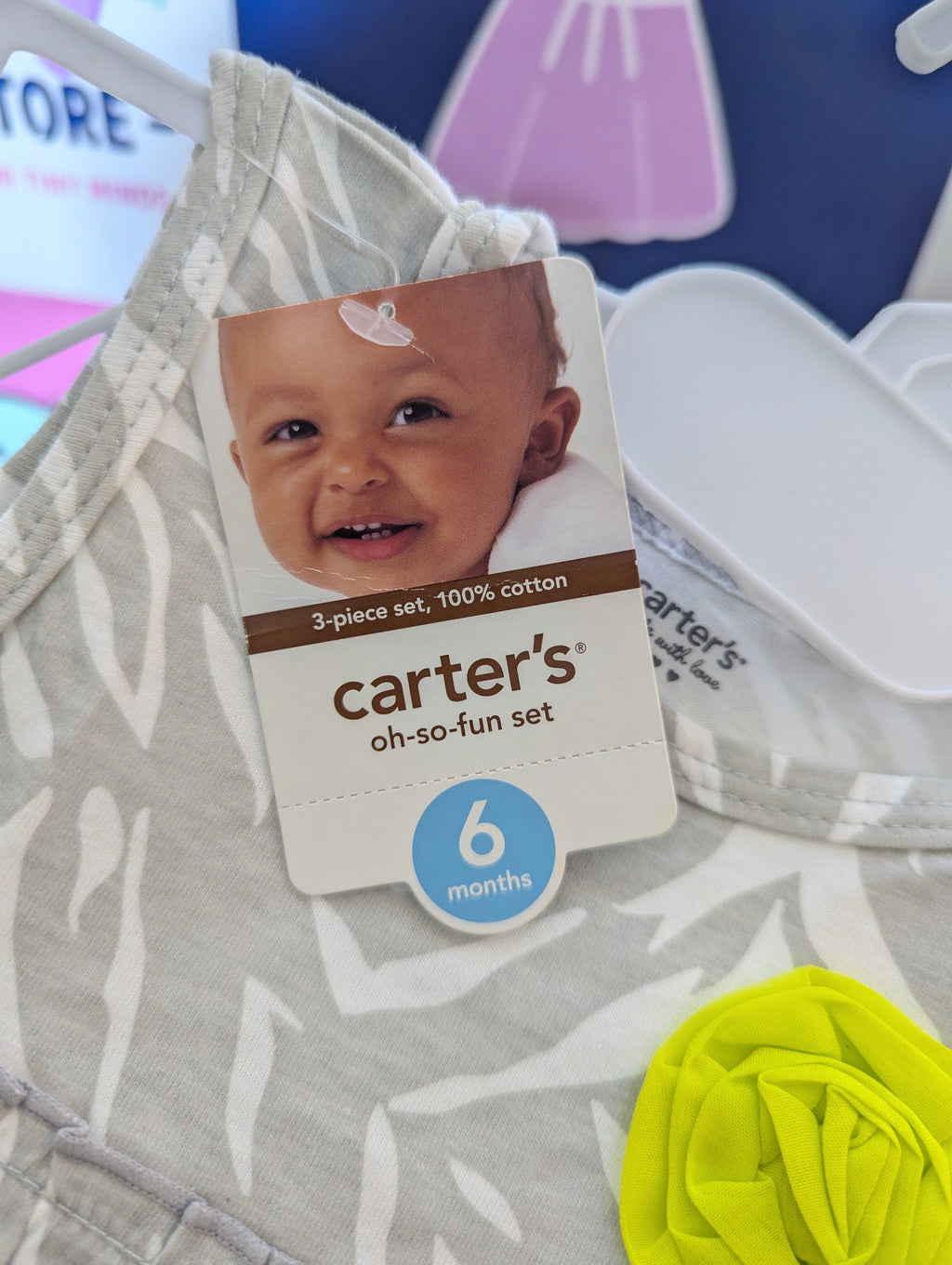 Carter's Baby Girls Grey & White Abstract Animal Print Dress - Size Estimated Age 6 Months AB2