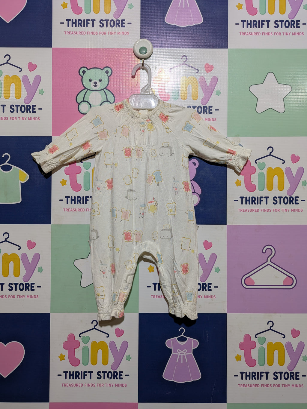 Angel Dear Unisex Baby Off-White "Toast Characters" Long Sleeve Romper - Size Estimated Age 0-3 Months AB2