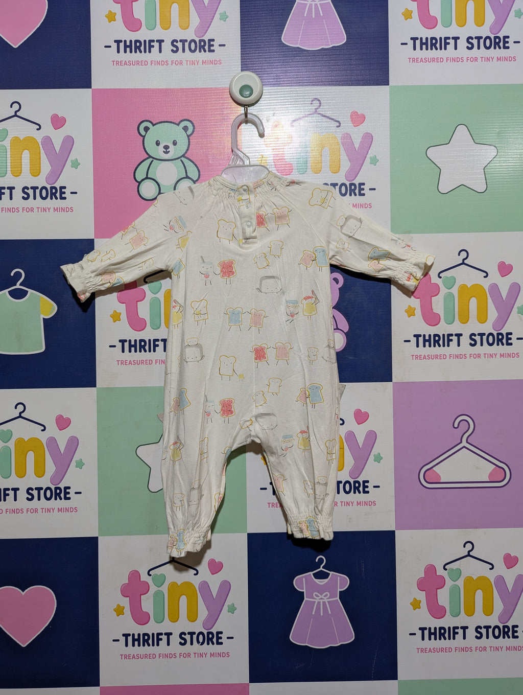 Angel Dear Unisex Baby Off-White "Toast Characters" Long Sleeve Romper - Size Estimated Age 0-3 Months AB2