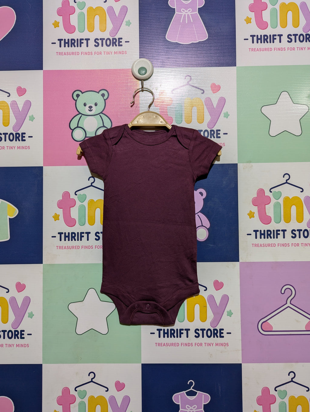 George Baby Girls Plum Solid Short Sleeve Bodysuit - Size Estimated Age 0-3 Months AB2