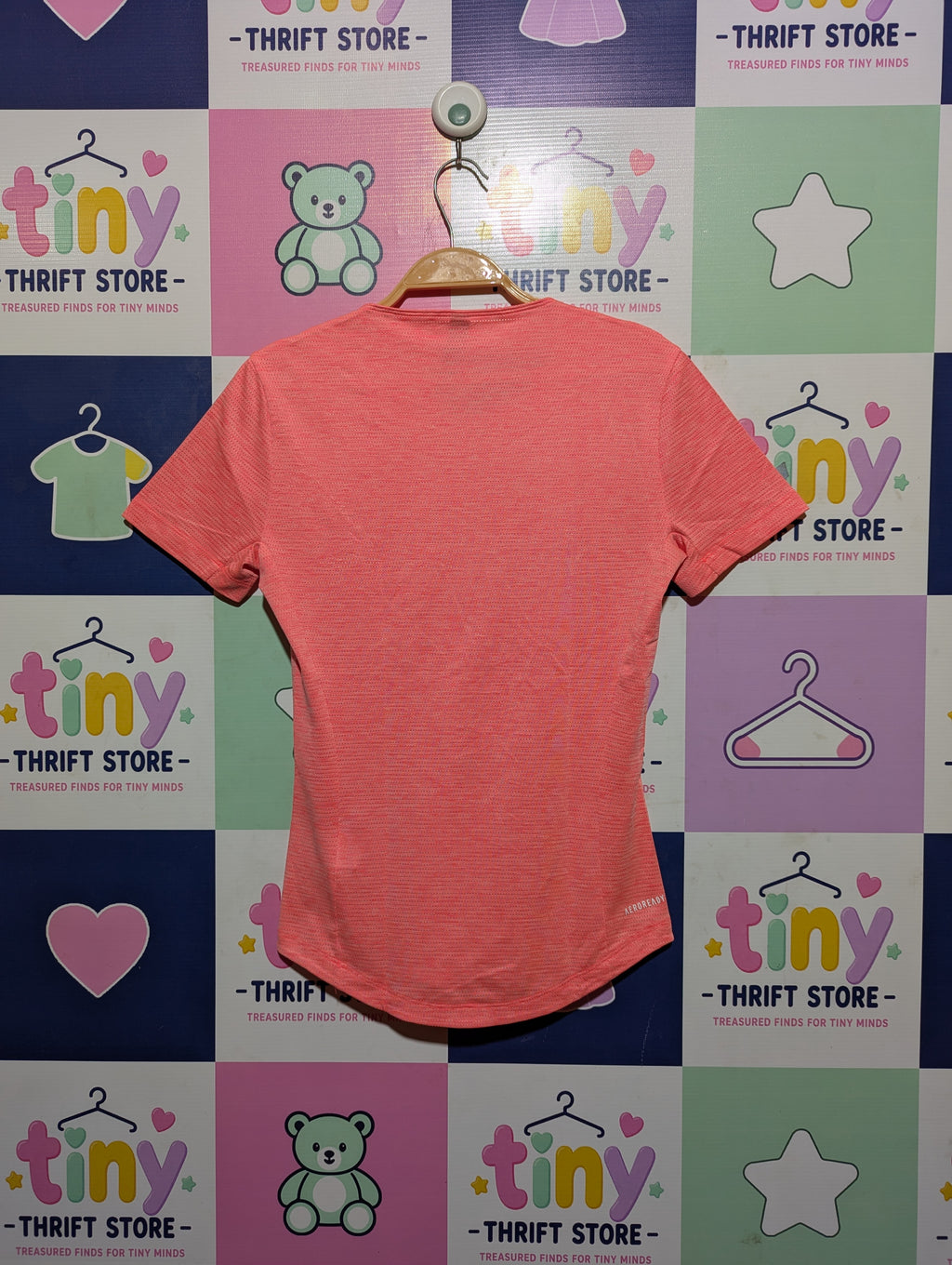 Adidas Girls Coral Pink "AEROREADY" Athletic Short Sleeve Tee - Size XS Estimated Age 11-12 Years AB2