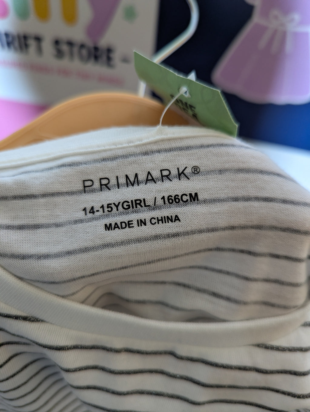 PRIMARK Girls White & Black Glitter Striped Short Sleeve Tee - Size 14-15Y Estimated Age 14-15 Years AB2
