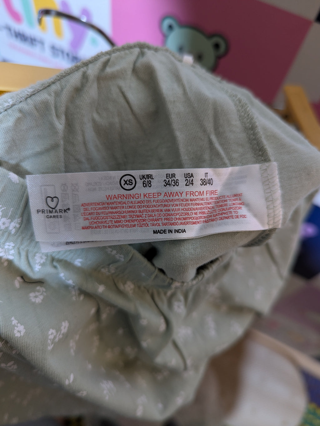 PRIMARK Girls Sage Green Floral Print Lounge Pants - Size XS Estimated Age 6-8Y AB2