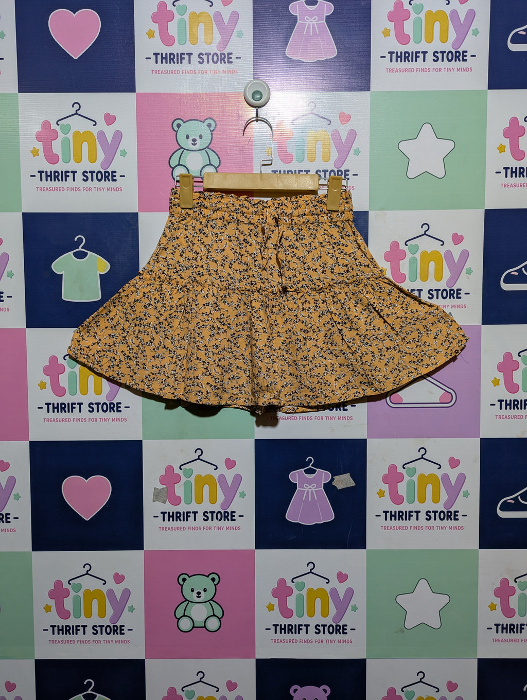 WE Fashion Girls Mustard Yellow Floral Ruffle Skirt - Size 134/140 Estimated Age 9-10Y AB2