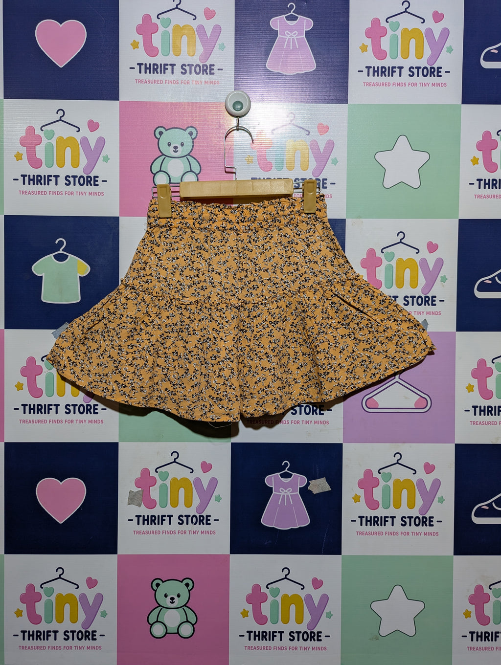 WE Fashion Girls Mustard Yellow Floral Ruffle Skirt - Size 134/140 Estimated Age 9-10Y AB2