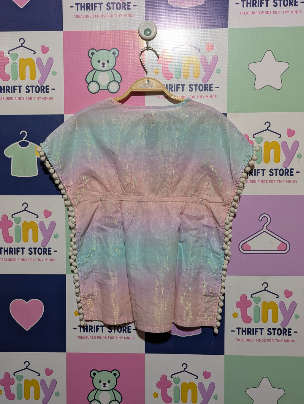 CAT & JACK Girls Pastel Ombre Shimmer Pom-Pom Tunic Top - Size XS (4/5) Estimated Age 4-5Y AB2