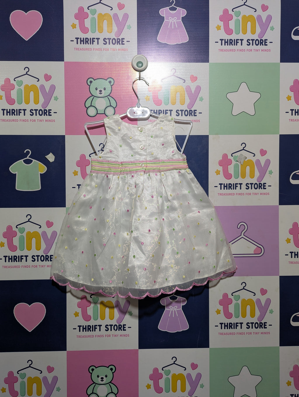 George Girls White Multi-Dot Organza Party Dress - Size 24M Estimated Age 2 Years AB2