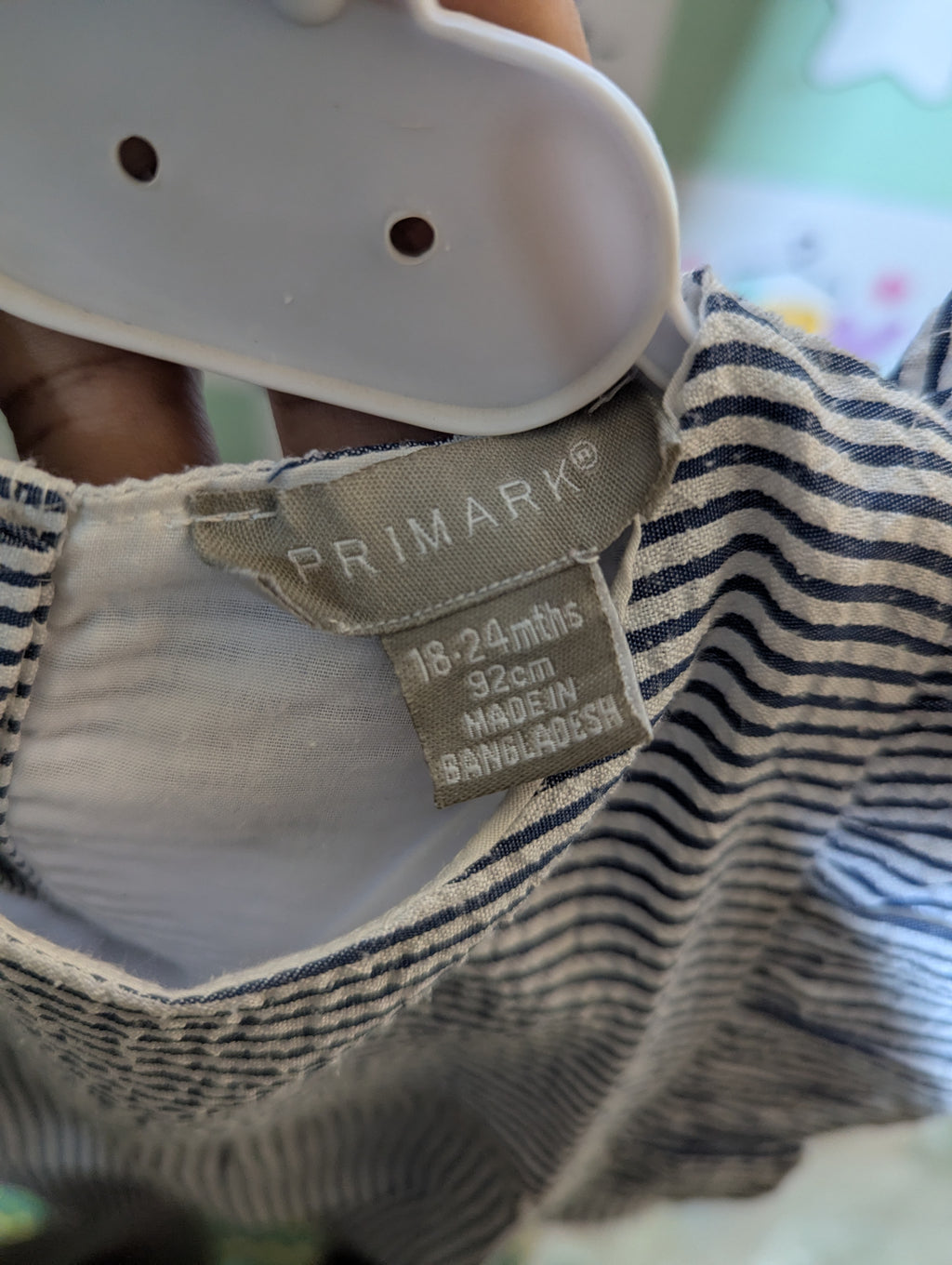 Primark Girls Blue & White Striped Seersucker Ruffle Dress - Size 18-24M Estimated Age 1.5-2 Years AB2