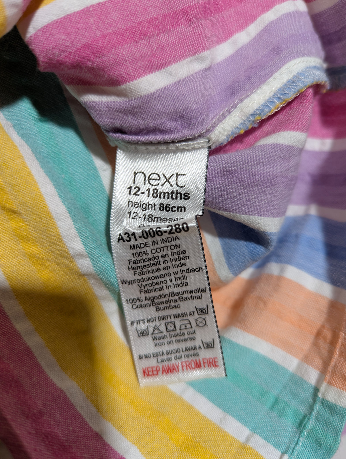 Next Girls Multi-Color Pastel Striped Seersucker Ruffle Dress - Size 12-18M Estimated Age 1-1.5 Years AB2