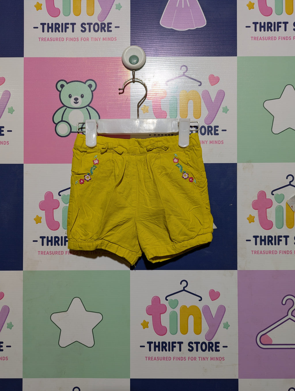 Sergent Major Girls Mustard Yellow Floral Embroidered Casual Shorts - Size 18M Estimated Age 1-1.5 Years AB2