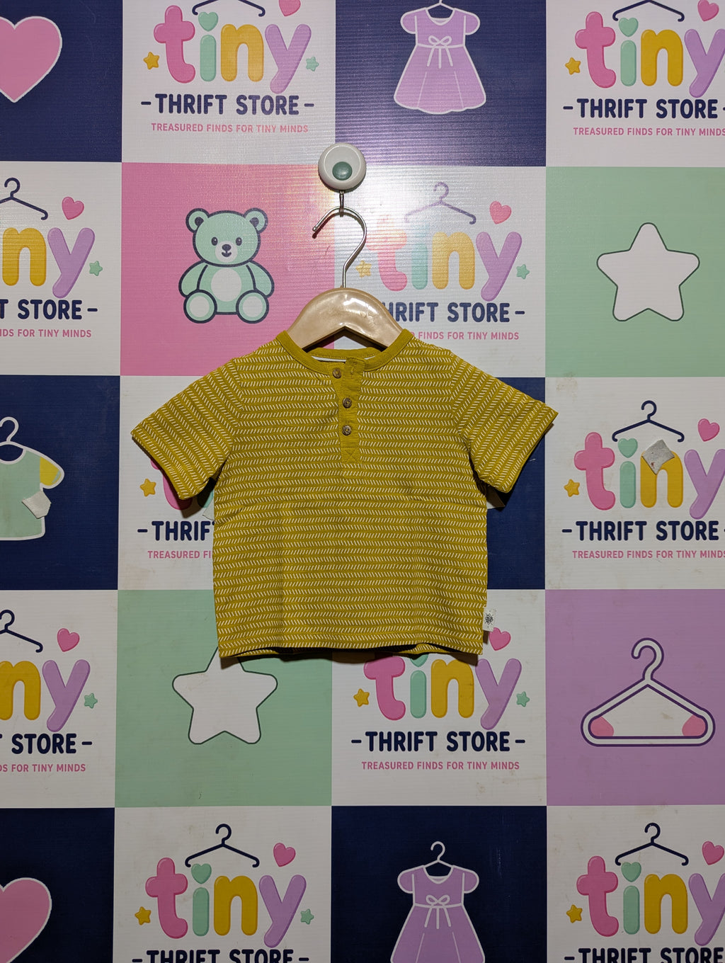 Kiabi Eco Conception Baby Boys Mustard Yellow Organic Cotton Henley Tee - Size 6M Estimated Age 3-6 Months AB2