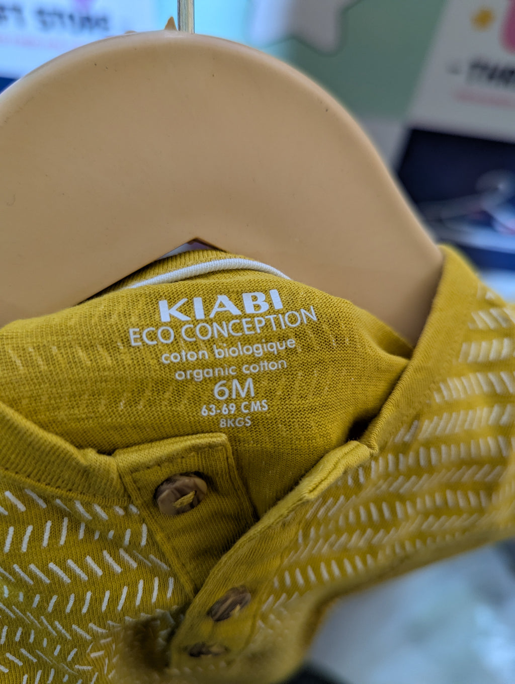 Kiabi Eco Conception Baby Boys Mustard Yellow Organic Cotton Henley Tee - Size 6M Estimated Age 3-6 Months AB2