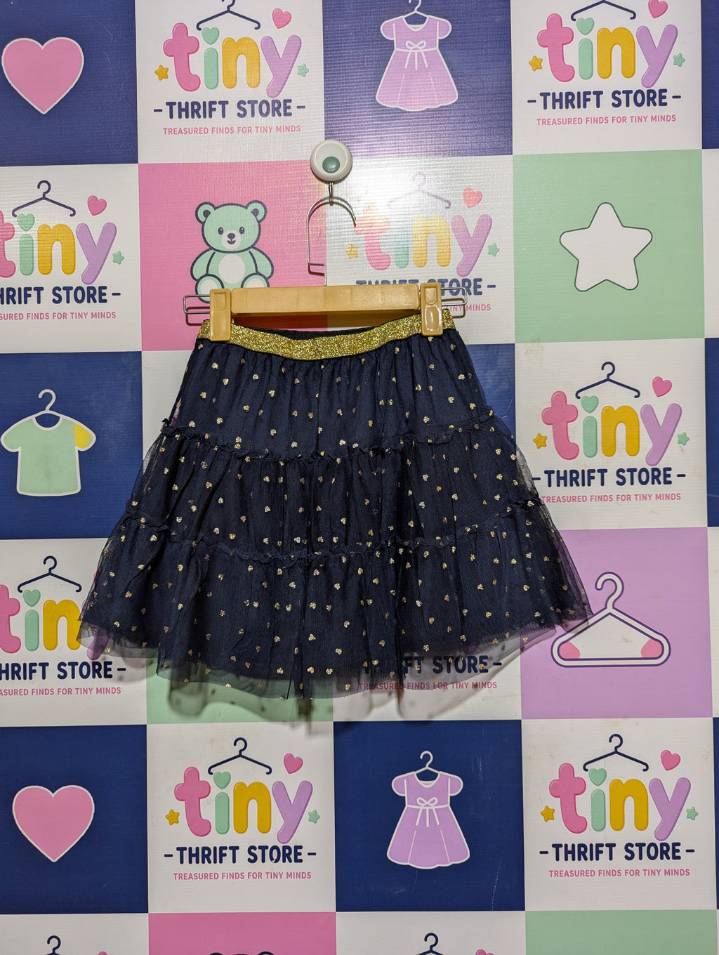 Fashion Private Company Girls Navy Blue Gold Heart Tulle Skirt - Size Estimated Age 8 Years AB2