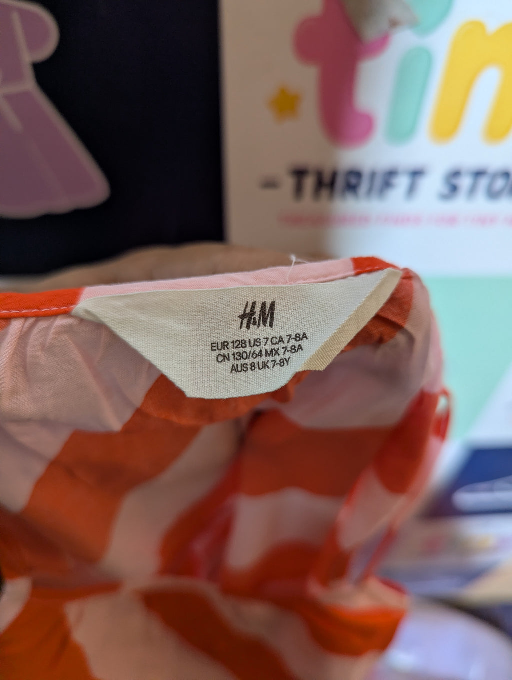 H&M Girls Orange and Pink Striped Tiered Dress - Size Estimated Age 7-8 Years AB2