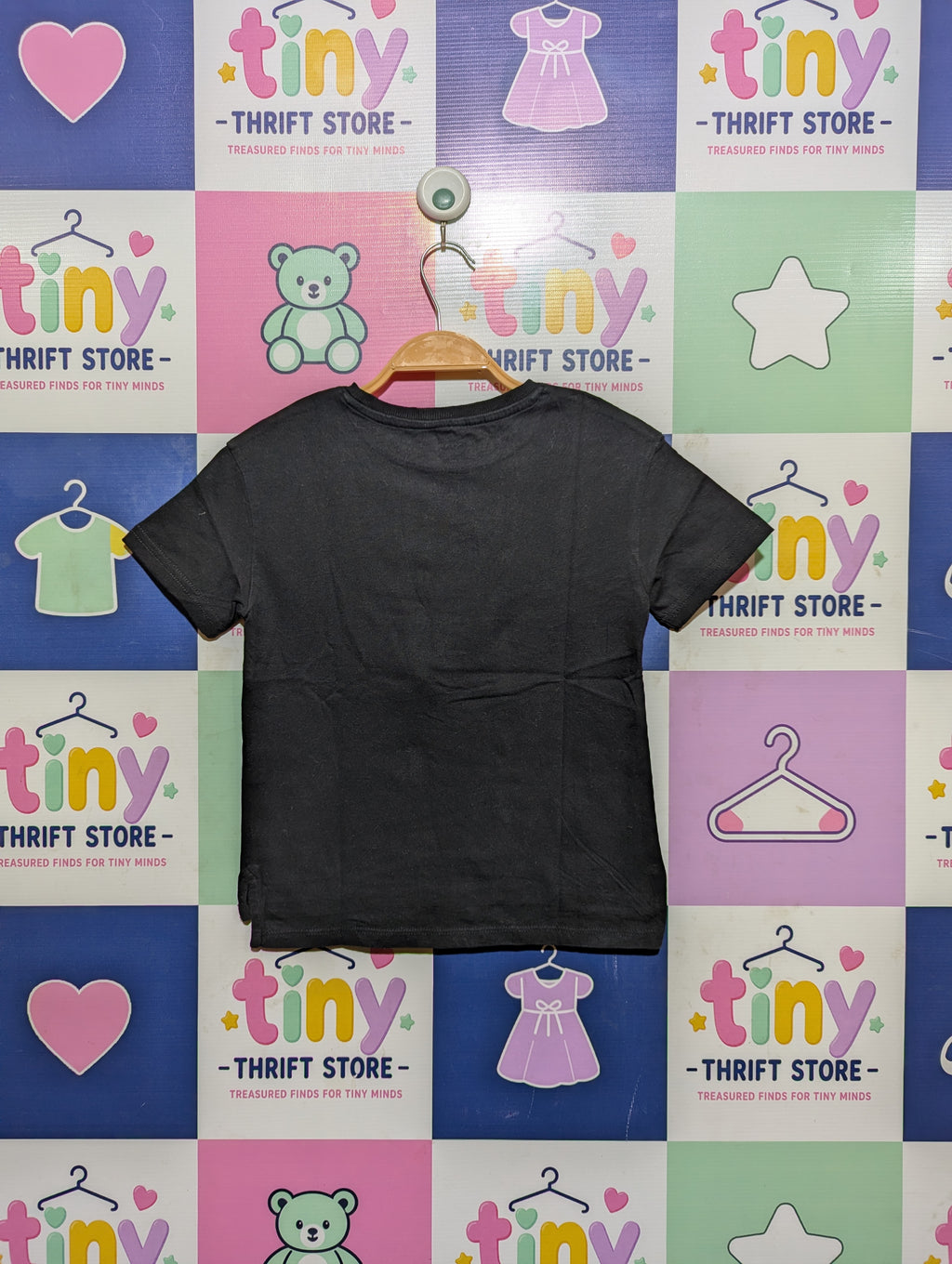 KIABI Girls Black "THIS PARTY" Sequin Short Sleeve Tee - Size Estimated Age 8 Years AB2