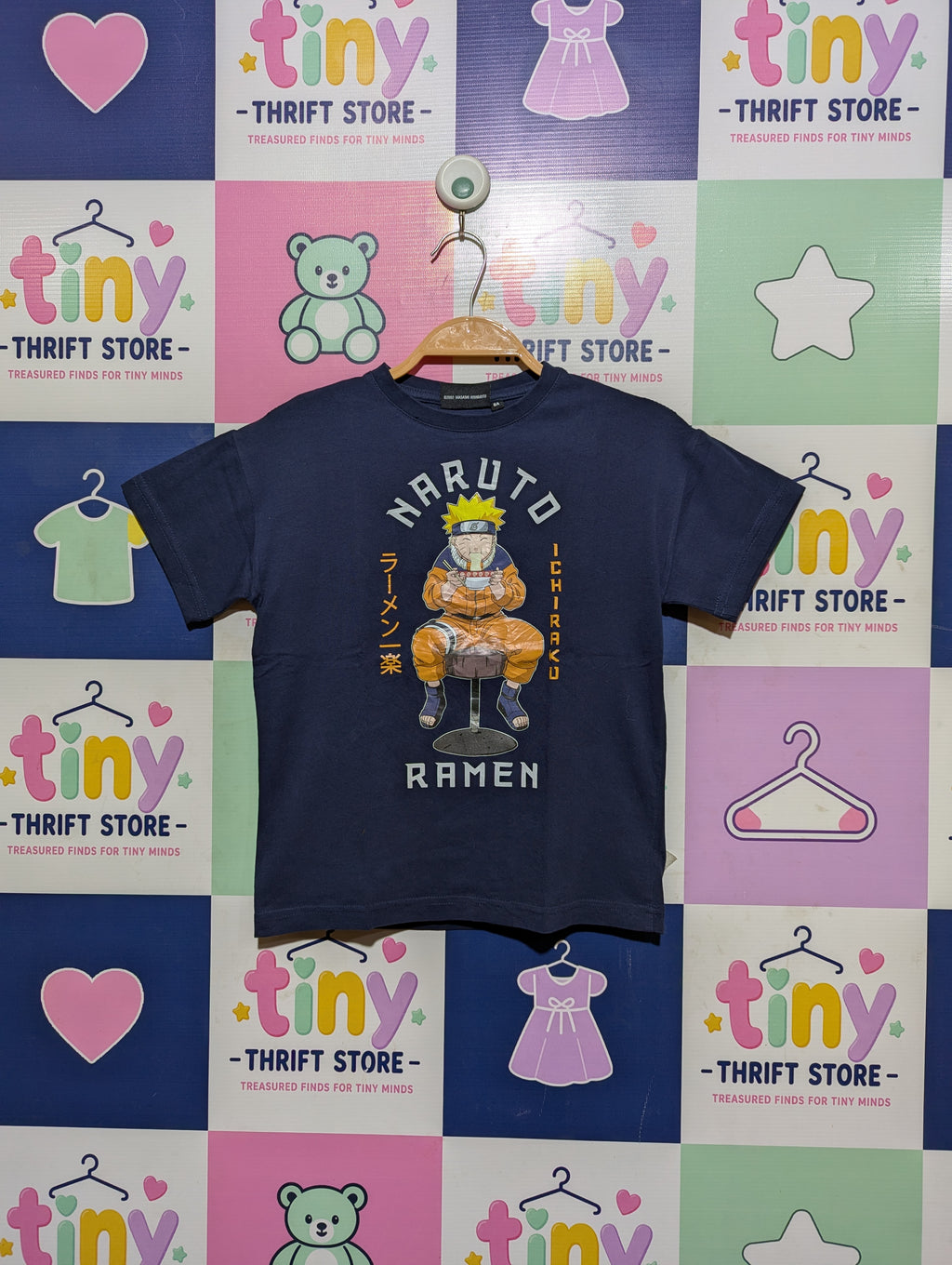 Naruto Boys Navy Blue "Naruto Ichiraku Ramen" Graphic Tee - Size Estimated Age 8 Years AB2