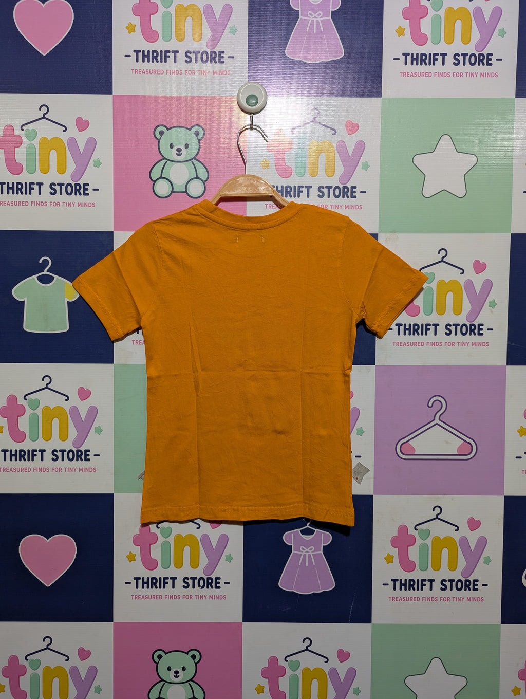 Influx Boys Mustard Yellow Spooky Face Graphic Tee - Size Estimated Age 8 Years AB2