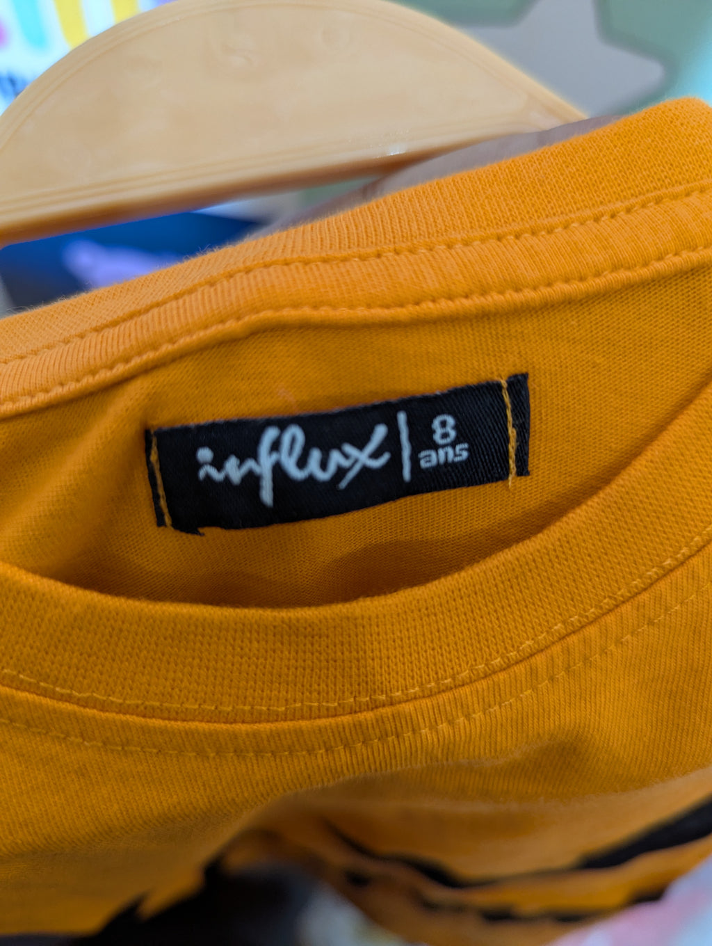 Influx Boys Mustard Yellow Spooky Face Graphic Tee - Size Estimated Age 8 Years AB2