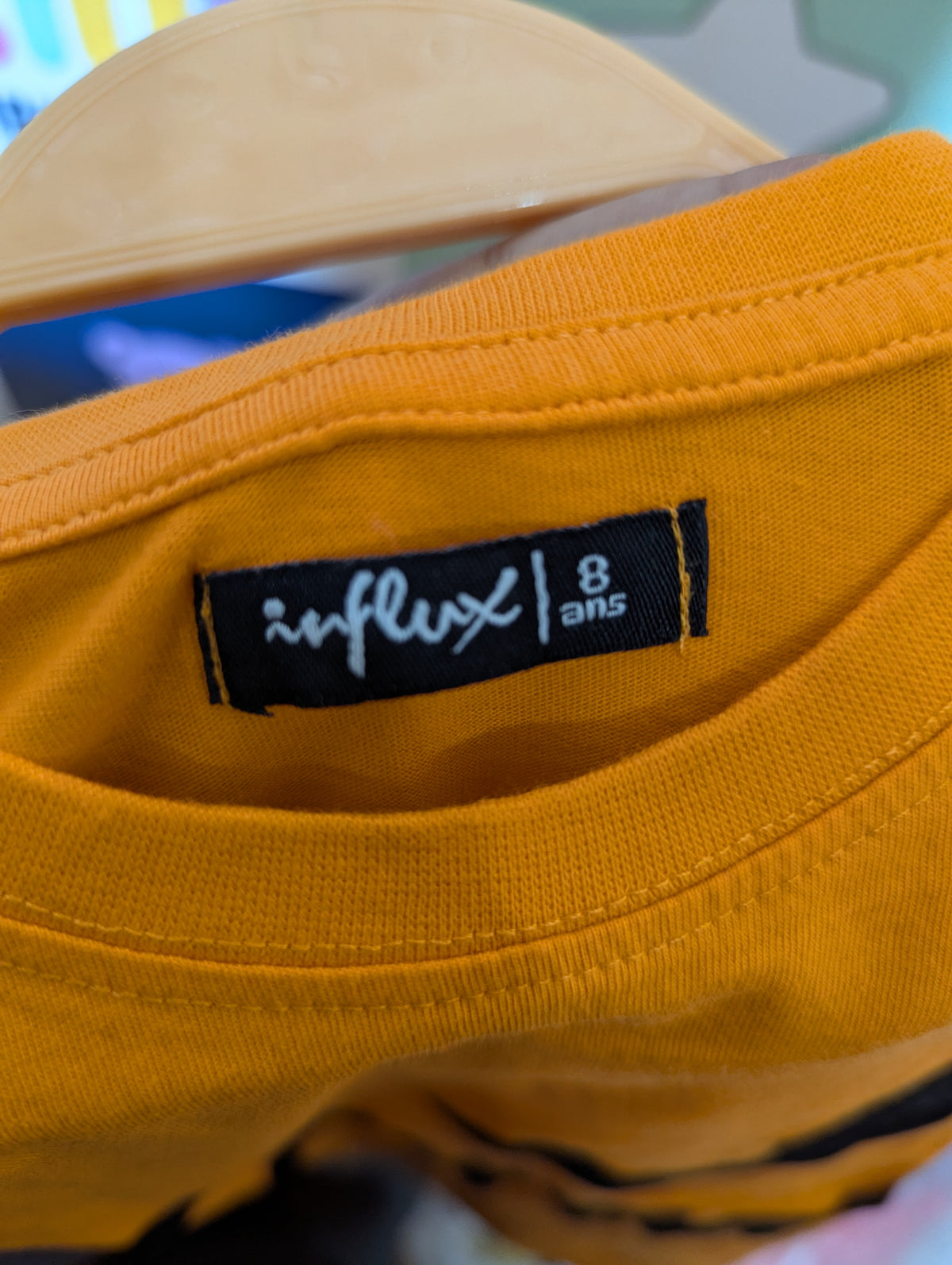Influx Boys Mustard Yellow Spooky Face Graphic Tee - Size Estimated Age 8 Years AB2