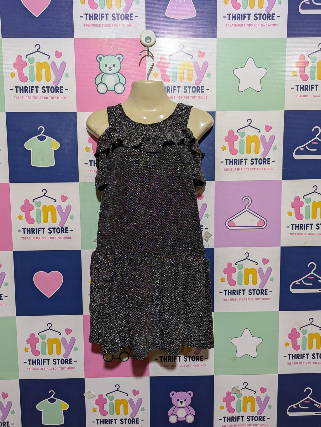 G Kids by Gémô Girls Glittery Black Cold-Shoulder Party Dress - Size 8 (128 cm) Estimated Age 7-8 Years AB2