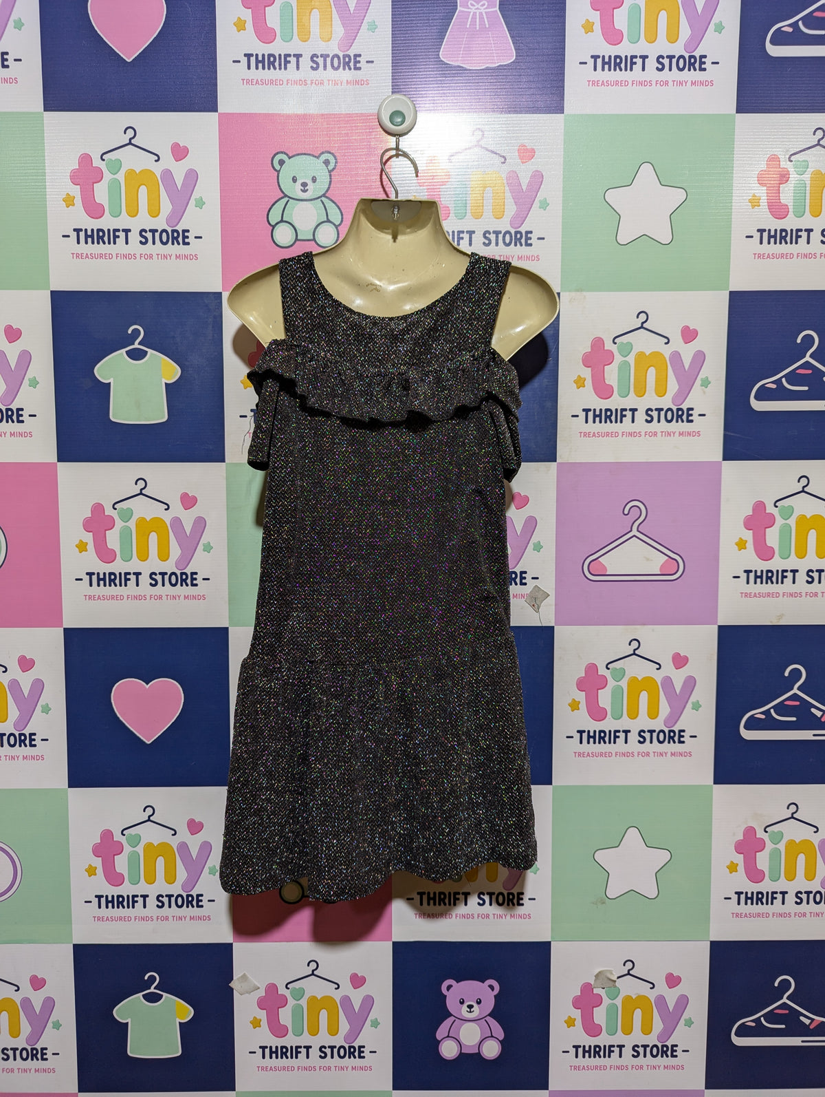 G Kids by Gémô Girls Glittery Black Cold-Shoulder Party Dress - Size 8 (128 cm) Estimated Age 7-8 Years AB2