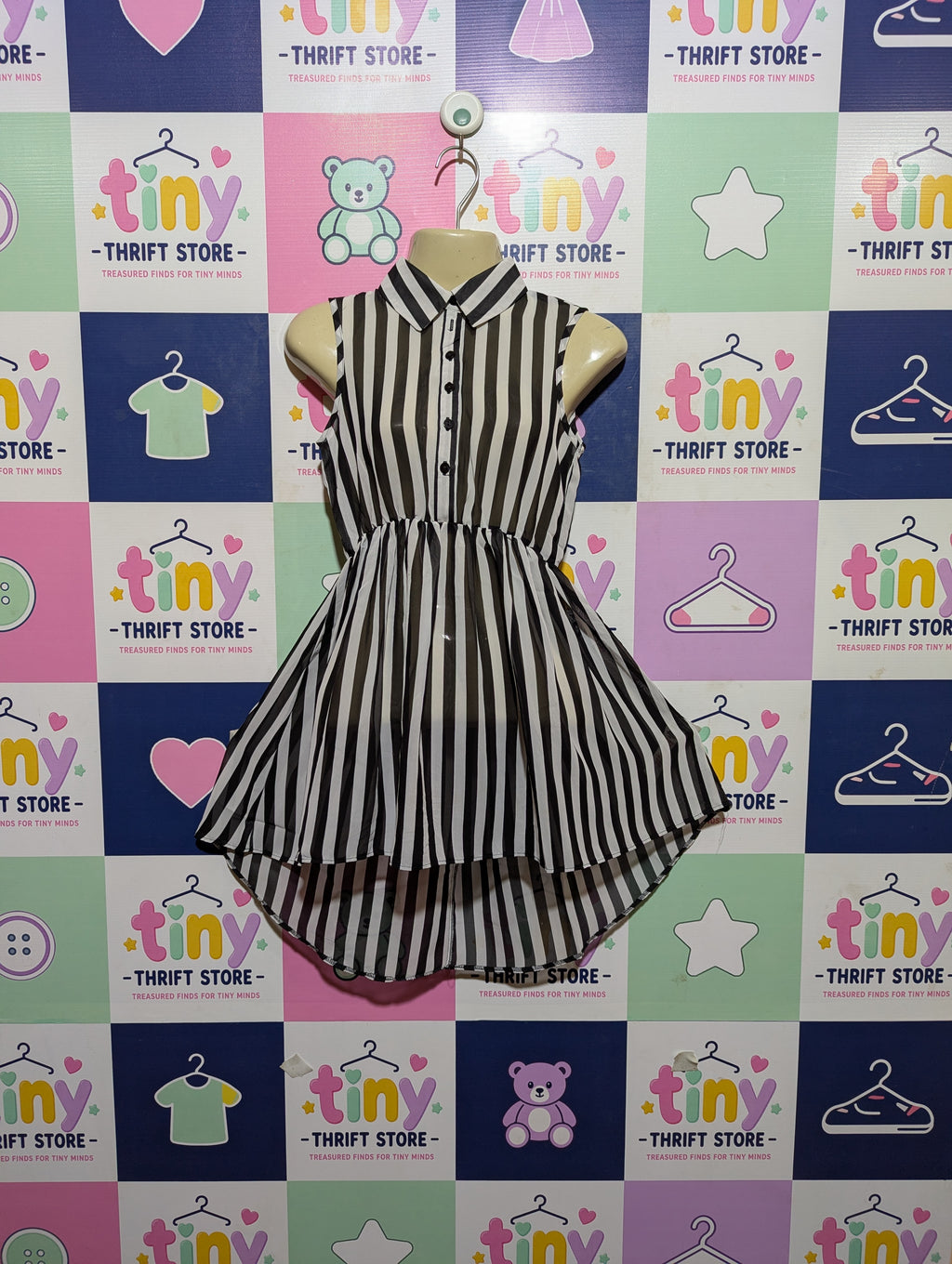 YD Girls Black & White Striped Sleeveless High-Low Dress - Size 7/8 Yrs (128 cm) Estimated Age 7-8 Years AB2