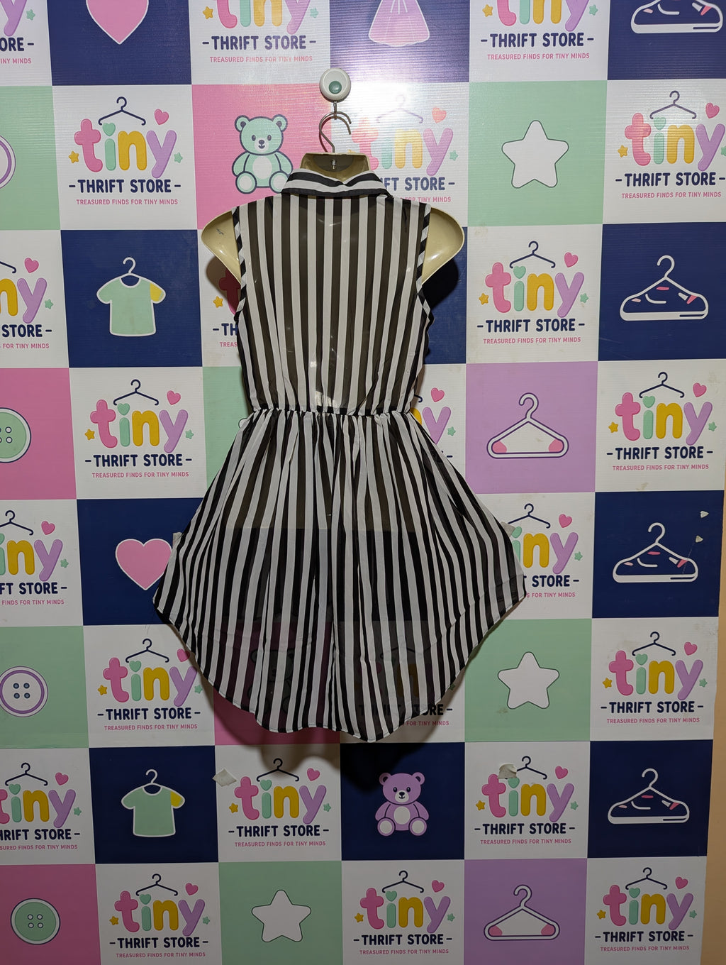 YD Girls Black & White Striped Sleeveless High-Low Dress - Size 7/8 Yrs (128 cm) Estimated Age 7-8 Years AB2