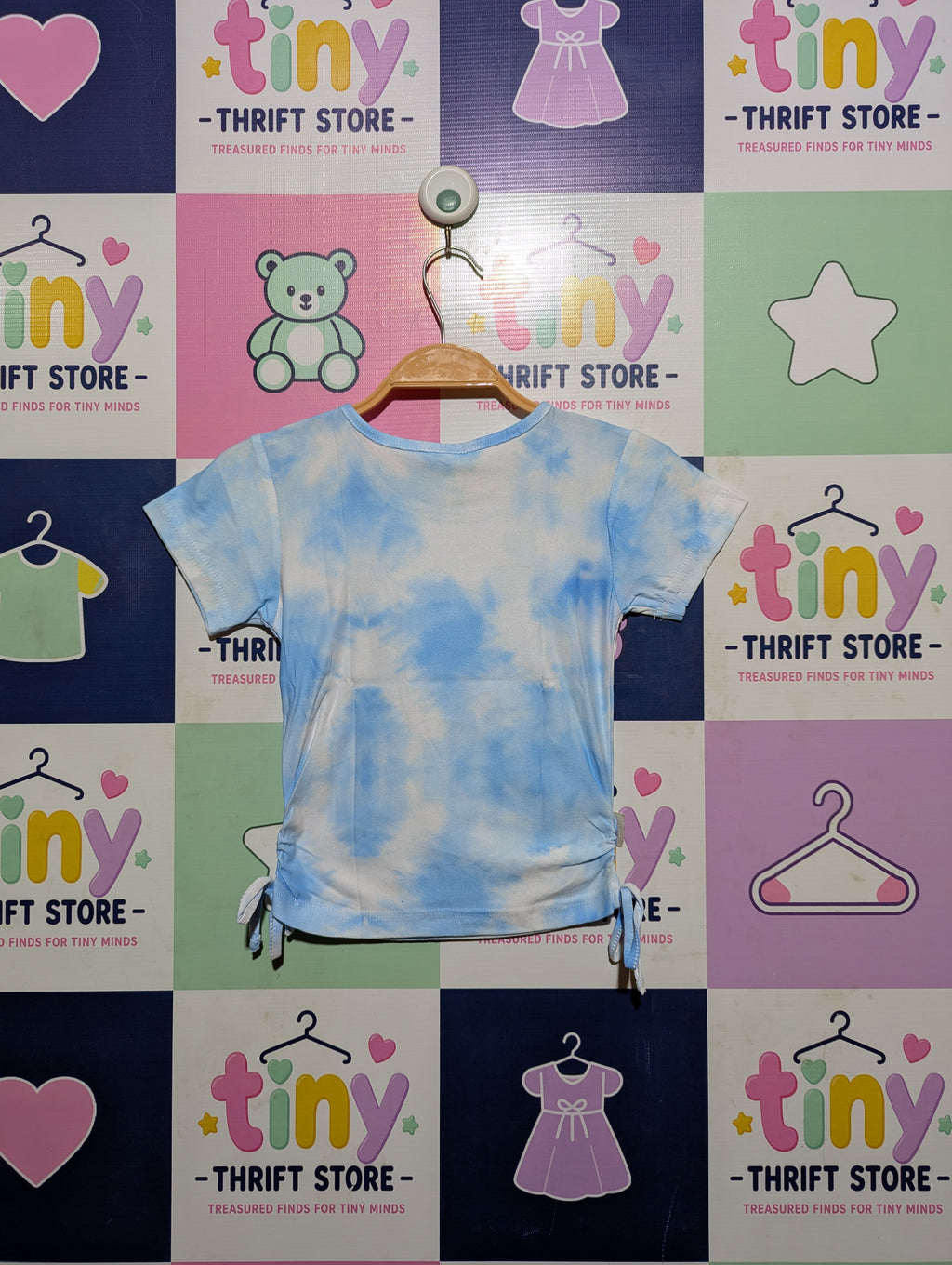 Disney Frozen Girls Sky Blue Tie-Dye "Anna and Elsa" Short Sleeve Tee - Size 6-7 Yrs (122 cm) Estimated Age 6-7 Years AB2