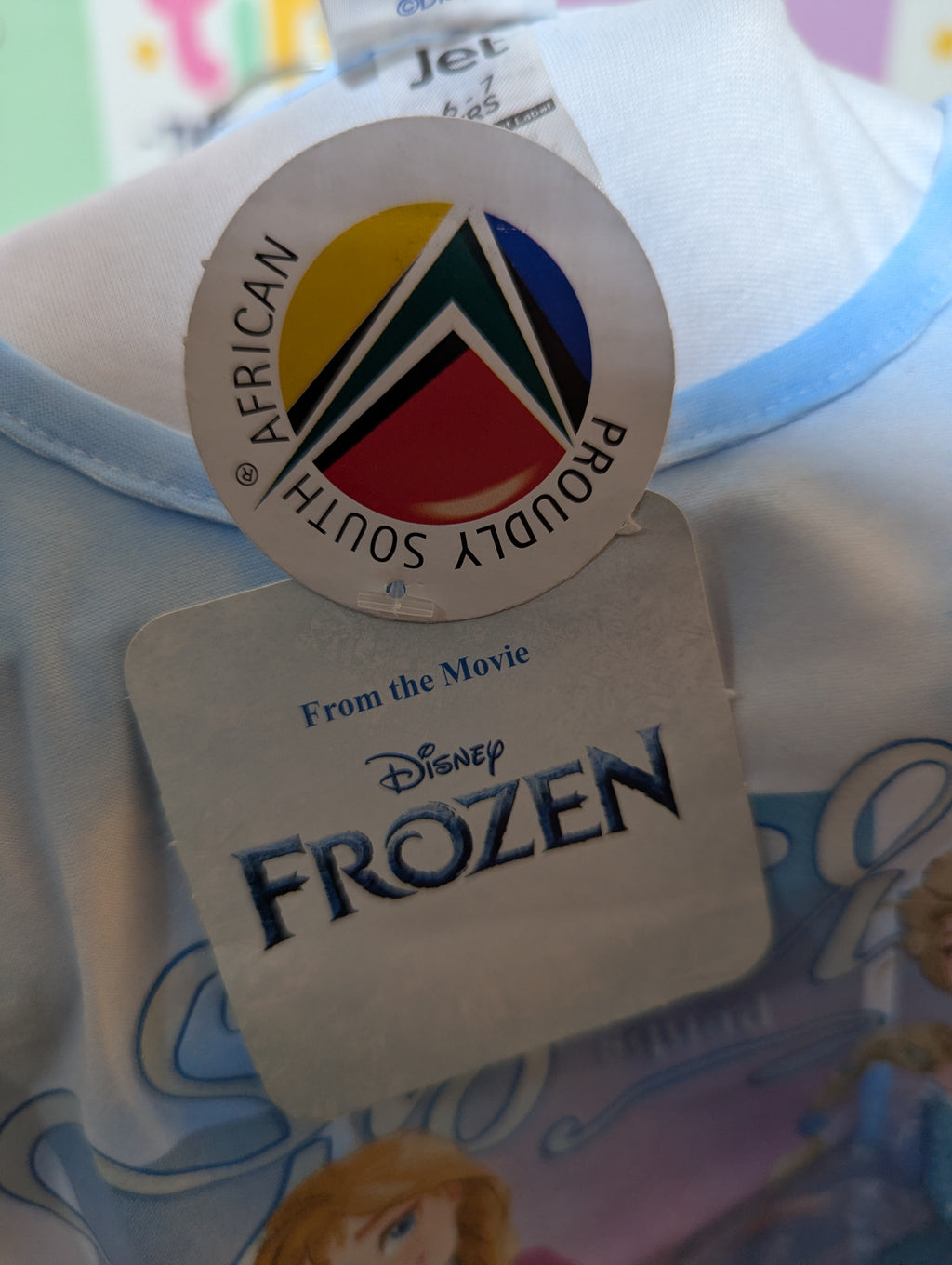 Disney Frozen Girls Sky Blue Tie-Dye "Anna and Elsa" Short Sleeve Tee - Size 6-7 Yrs (122 cm) Estimated Age 6-7 Years AB2