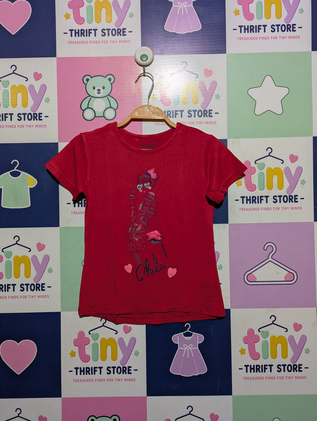 Rock & Love Girls Bright Red "Olala" Graphic Short Sleeve Tee - Size 8A (Estimated Age 8 Years) AB2