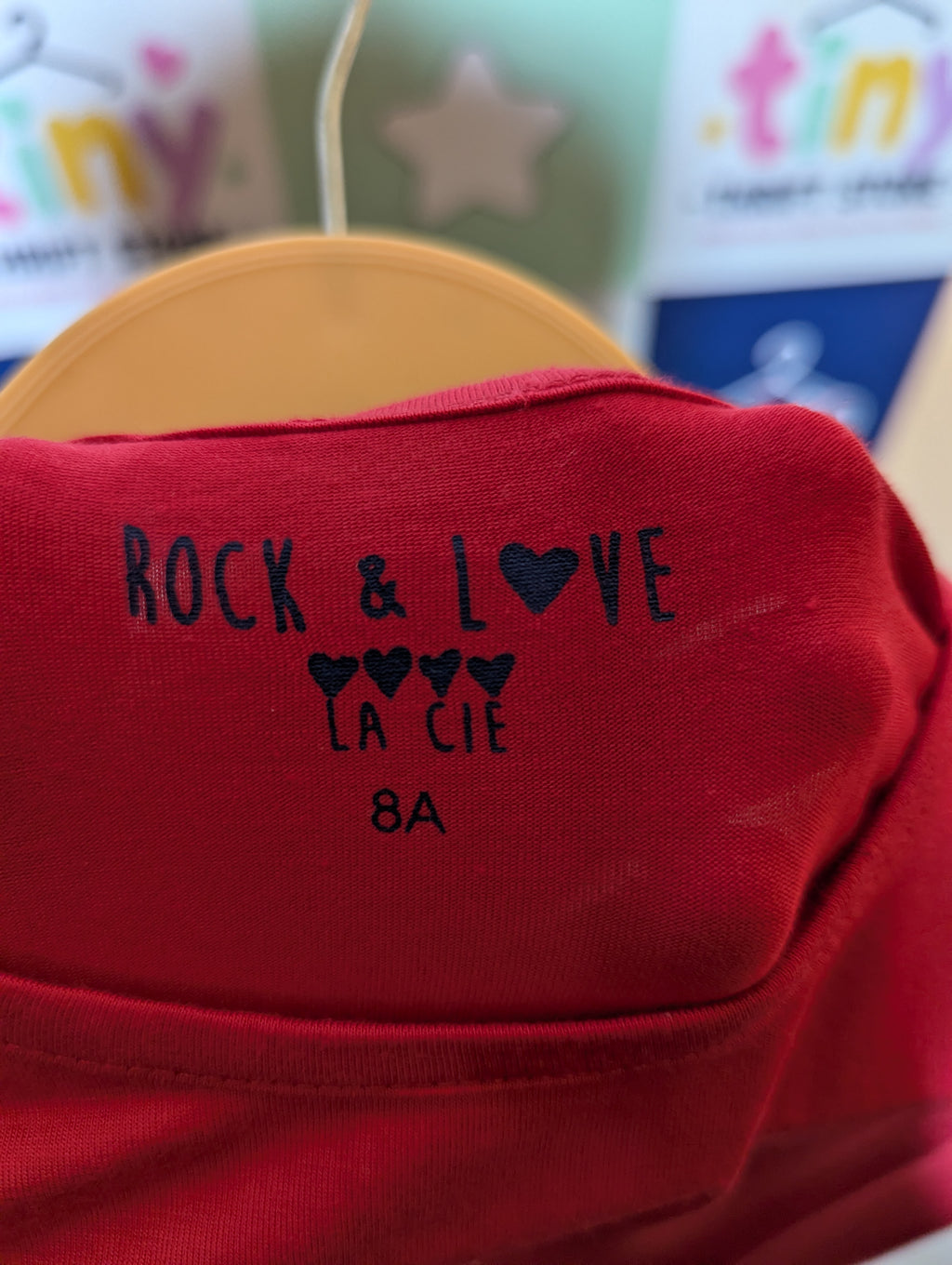 Rock & Love Girls Bright Red "Olala" Graphic Short Sleeve Tee - Size 8A (Estimated Age 8 Years) AB2