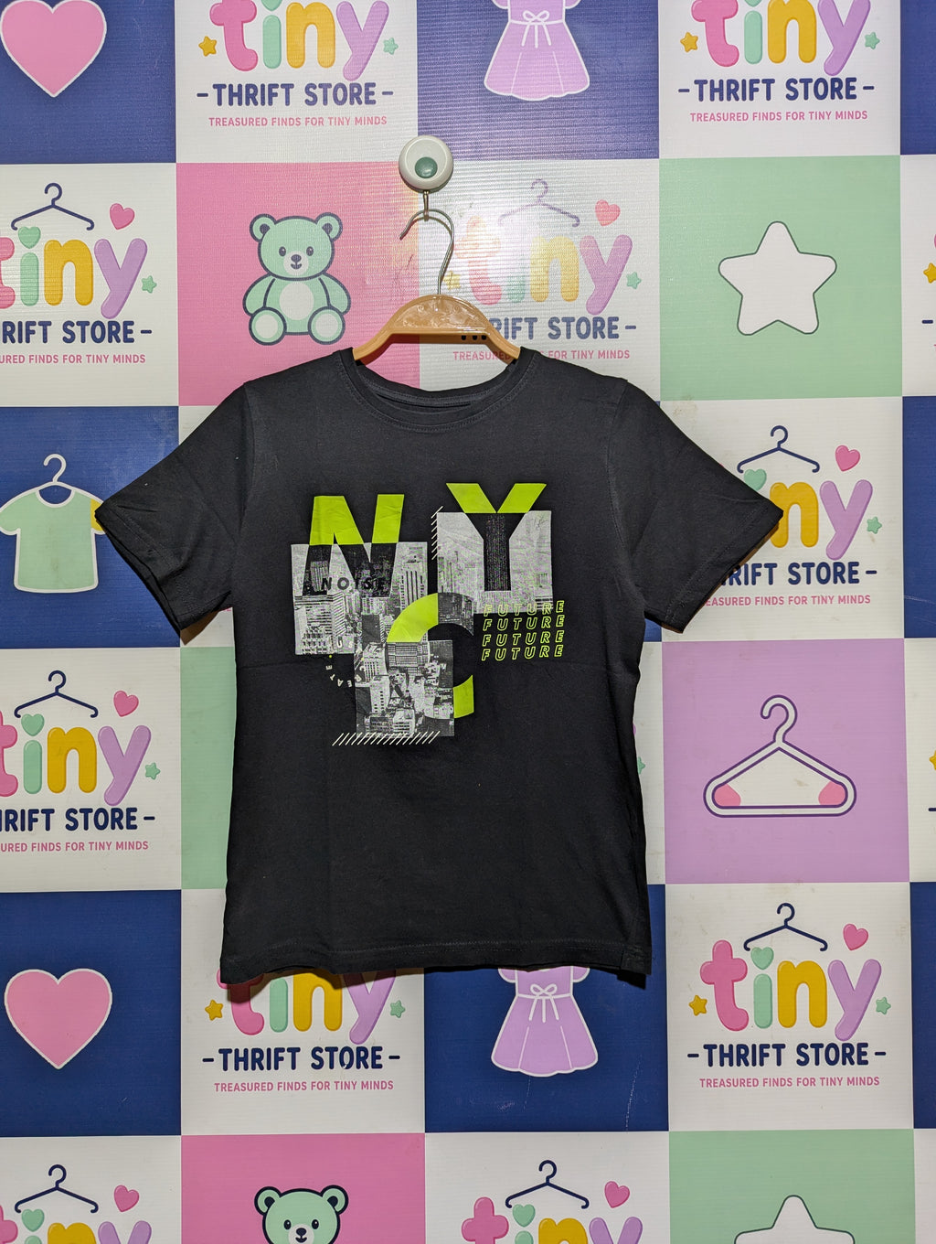 Primark Boys Dark Charcoal "NYC" Short Sleeve Tee - Size 7-8 Yrs (128 cm) Estimated Age 7-8 Years AB2