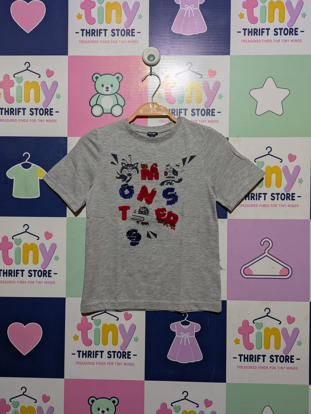 Kiabi Boys Heather Grey "Monster" Graphic Short Sleeve Tee - Size 8A (126-131 CM) Estimated Age 8 Years AB2