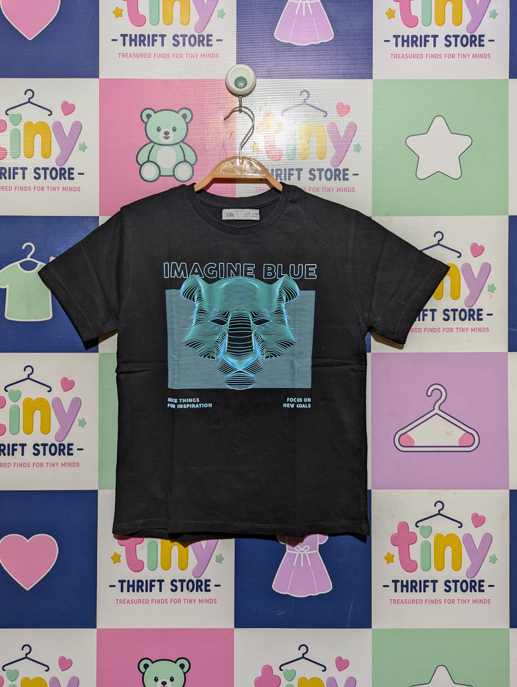 Zara Kids Boys Black "Imagine Blue" Panther Graphic Short Sleeve Tee - Size 8 (128 CM) Estimated Age 8 Years AB2