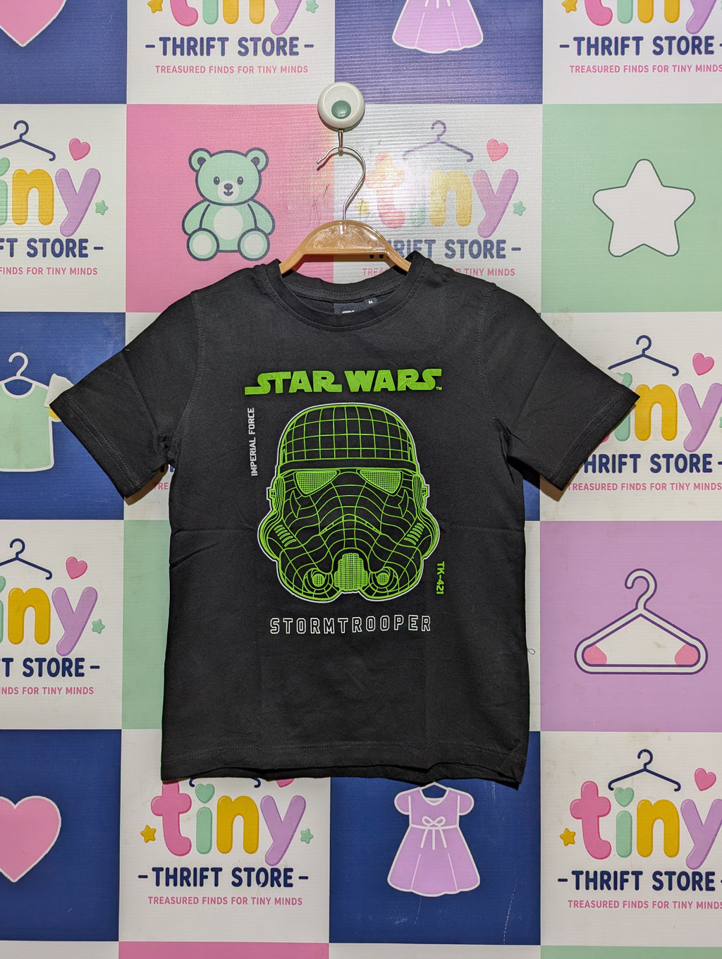 Star Wars Boys Black "Stormtrooper" Graphic Short Sleeve Tee - Size 8A Estimated Age 8 Years AB4