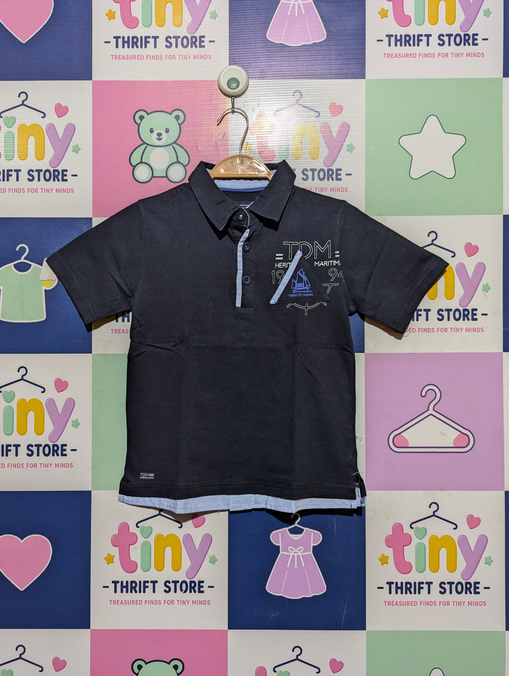 Terre de Marins Boys Navy Blue "Maritime Heritage" Polo Shirt - Size 126cm Estimated Age 8 Years AB2