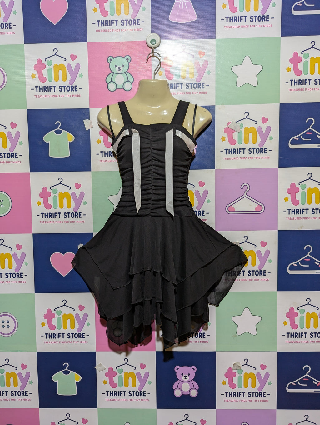 Byer Girl Girls Black Ruffled Tiered Party Dress - Size 7 Estimated Age 7 Years AB2